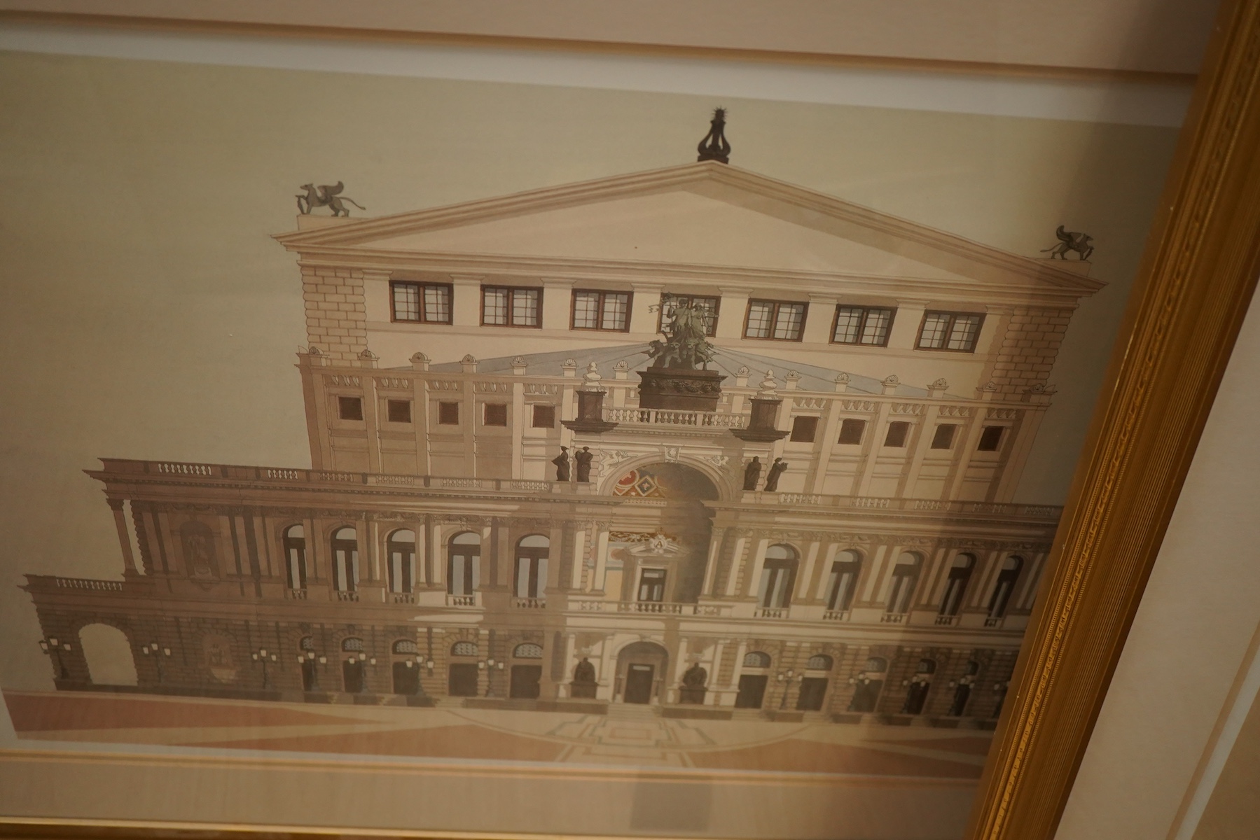 A pair of modern architectural colour prints together with a pair of decorative prints after Piranesi to include: Arco Di Settimio Severo, largest 48 x 73cm, all framed
